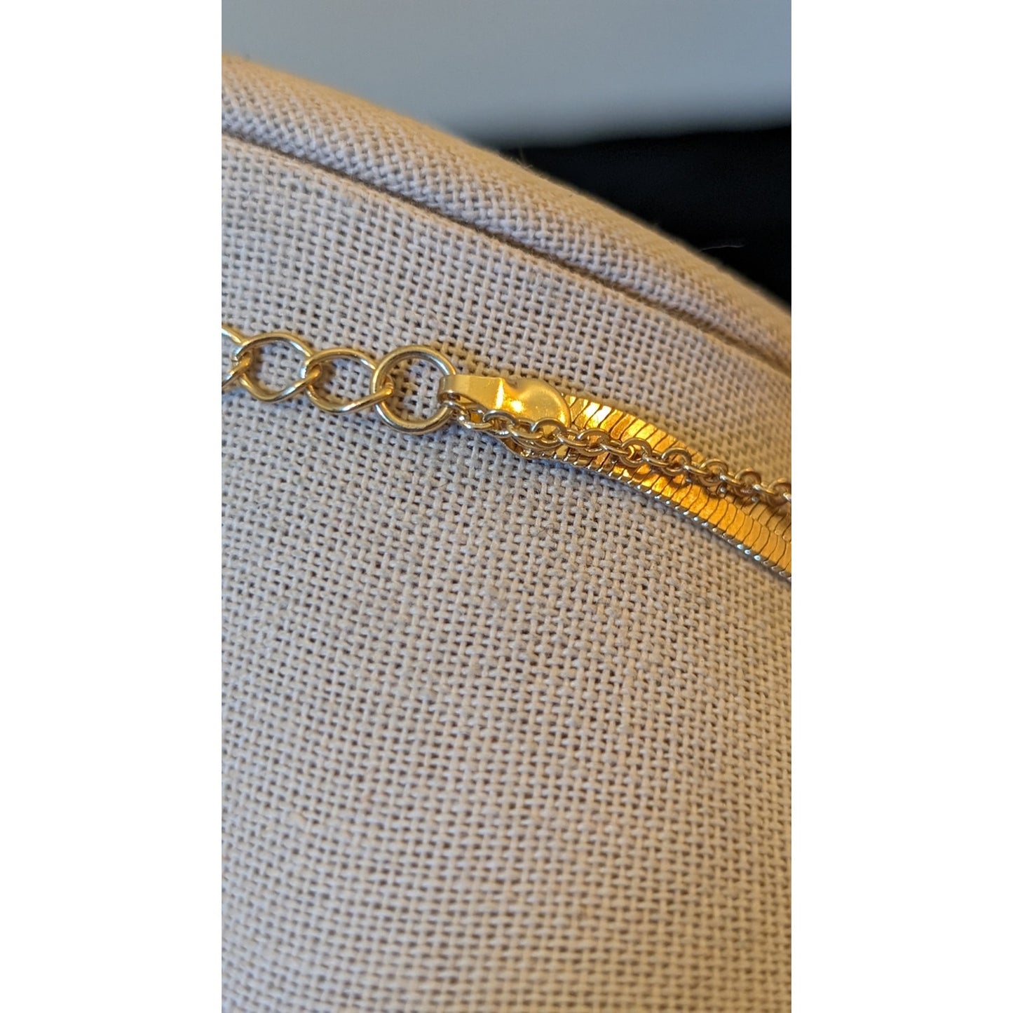 Gold Tone Double Layer Wide Herringbone & Druzy Bar Necklace