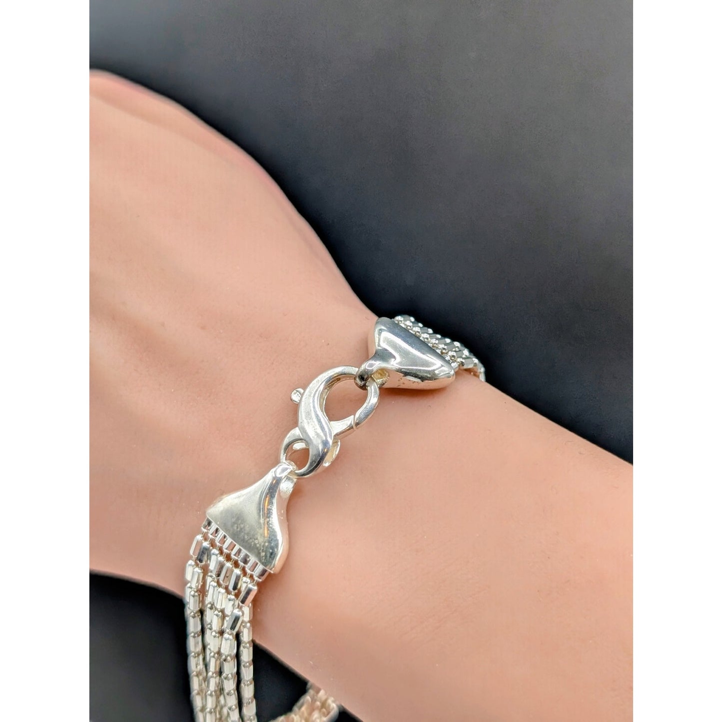 Milor Italy 925 Sterling Silver 8 Strand Chain Link Large Lobster Claw Bracelet