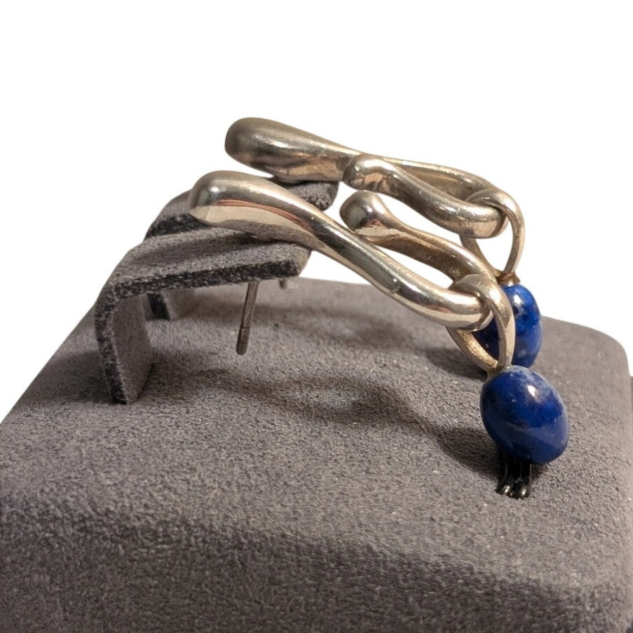 Vintage Signed AC Studio Thailand Sterling Silver Lapis Lazuli Dangle Earrings