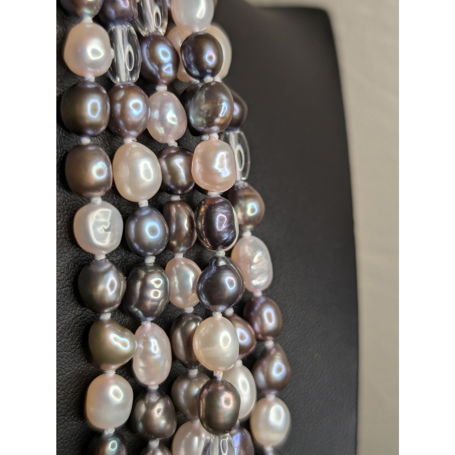 200" Oval White Peacock Pearls With Glass Bead Hand Knotted Rope Necklace
