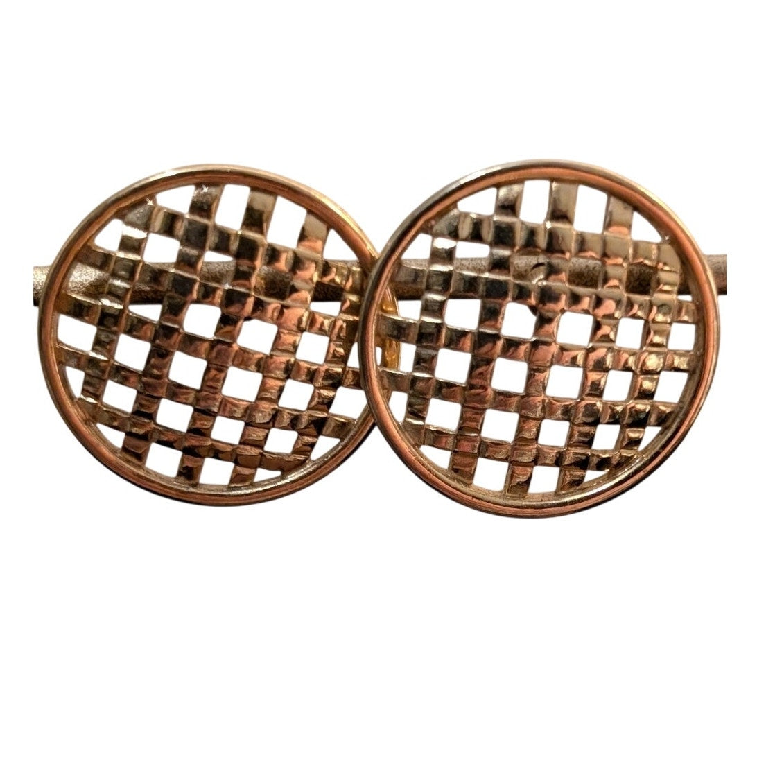 Vintage Gold Tone Hammered Basketweave Round Disk Post Earrings
