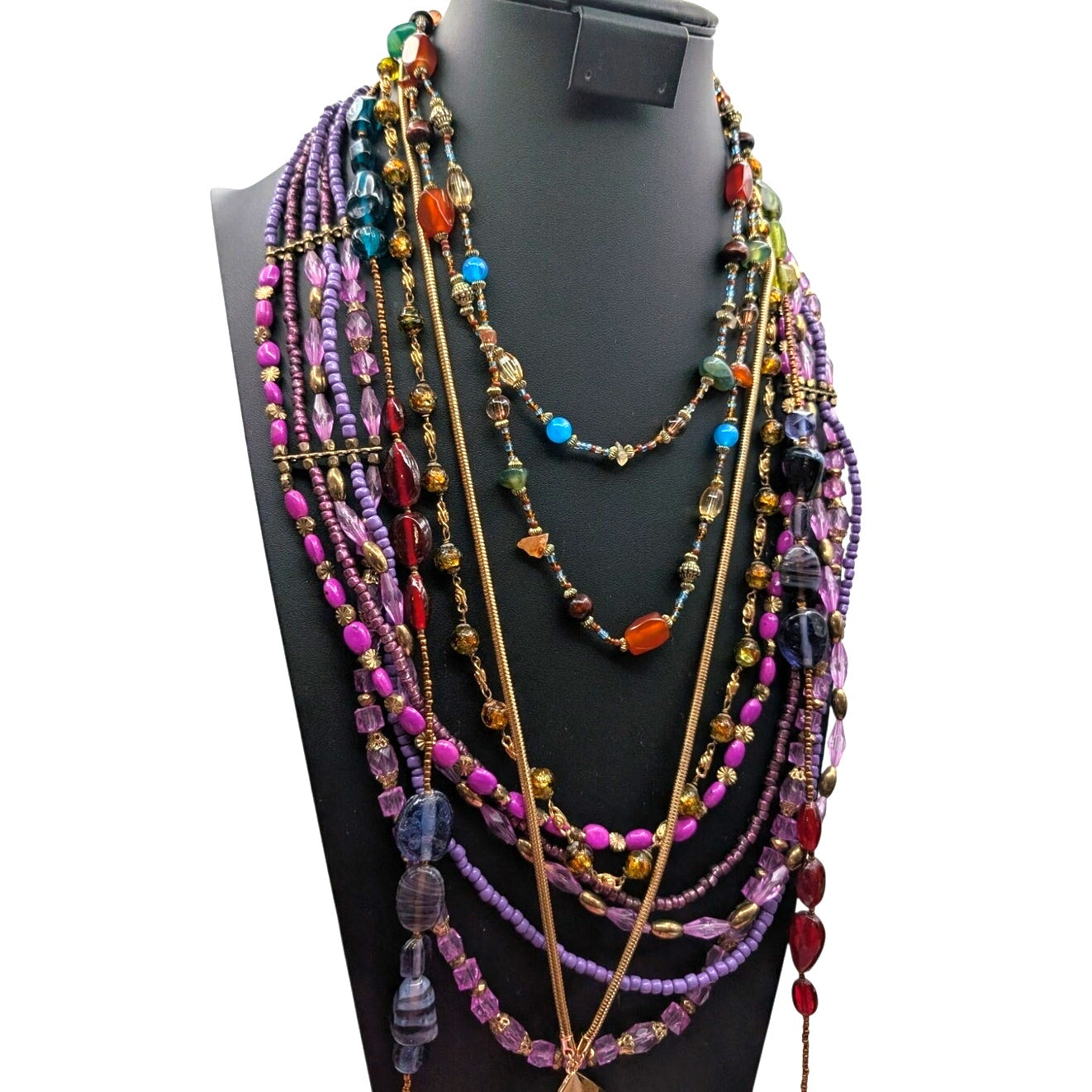 Mixed Jewelry Lot of 7 Boho Beaded & Other Necklaces & One Pr. Matching Earrings