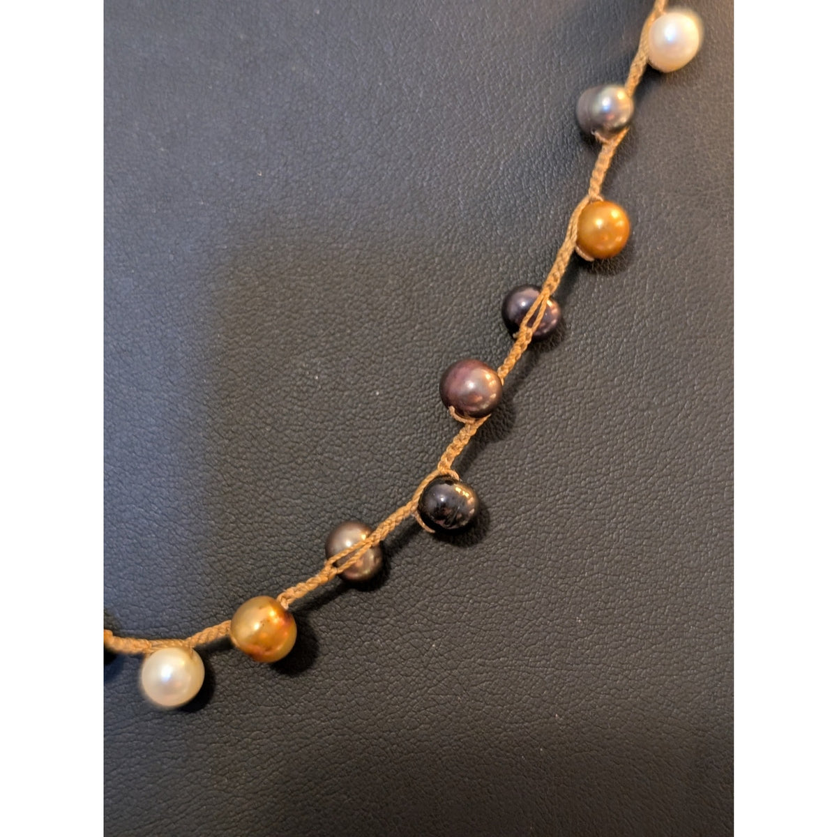 Hand-Crocheted Collection of Multi-Color Natural Pearls W/ Crystal Bauble Clasp