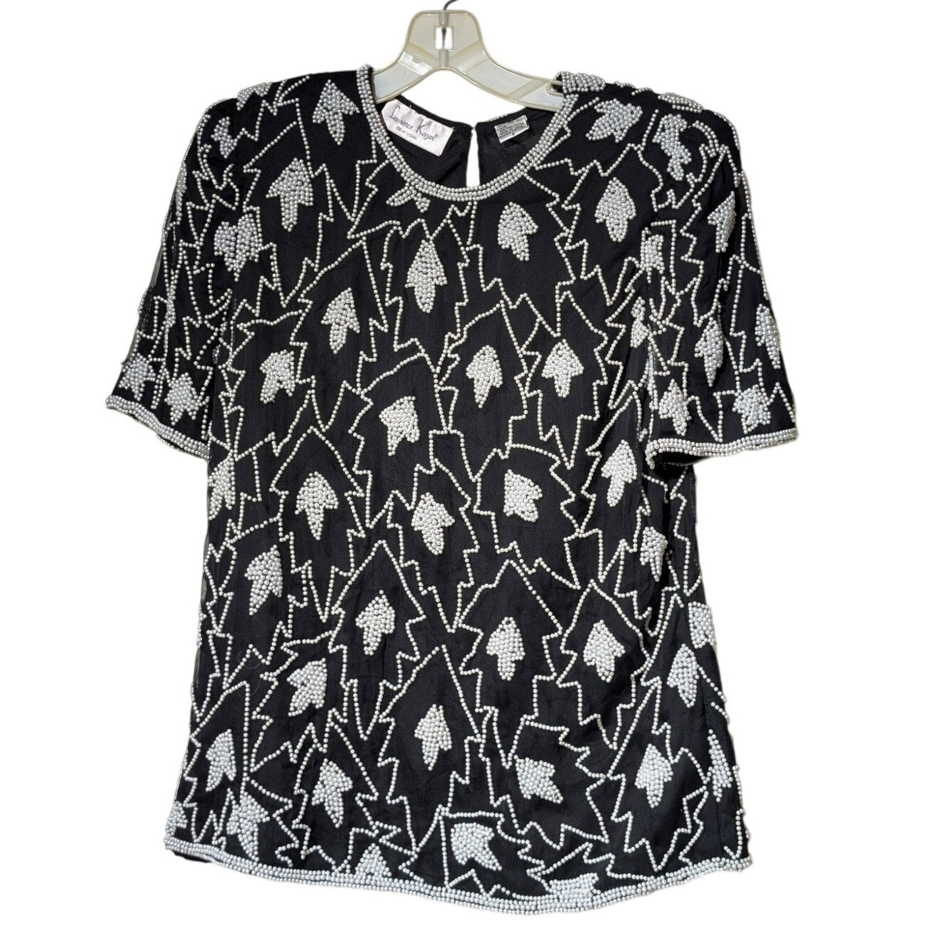 Vtg Laurence Kazar New York Silk Short Sleeve Beaded Evening Cocktail Blouse S