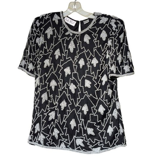 Vtg Laurence Kazar New York Silk Short Sleeve Beaded Evening Cocktail Blouse S