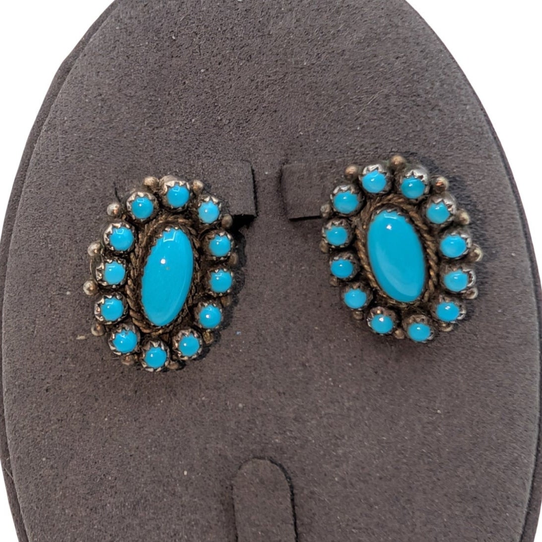 Vtg Navajo Artist Shona Yazzie Natural Sleeping Beauty Turquoise Post Earrings