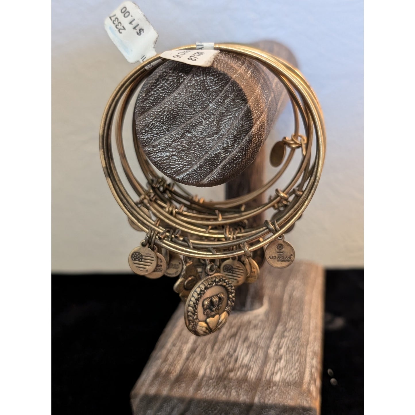 Lot of Ten Alex and Ani Adjustable Wire Charm Bracelets Bronze & Gold Tone