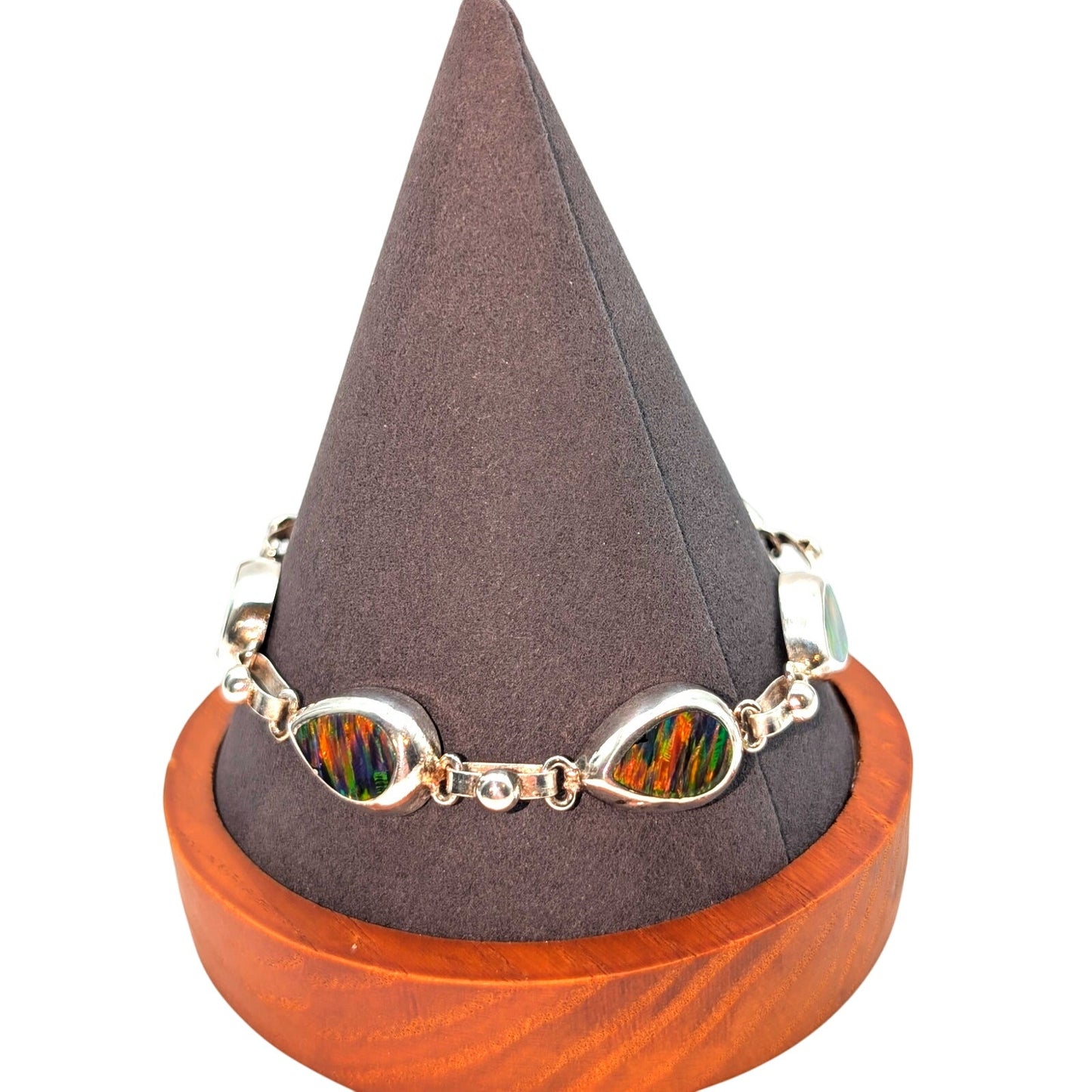 Ammolite Teardrop Silver Plated Toggle Clasp Bracelet Marked Mexico