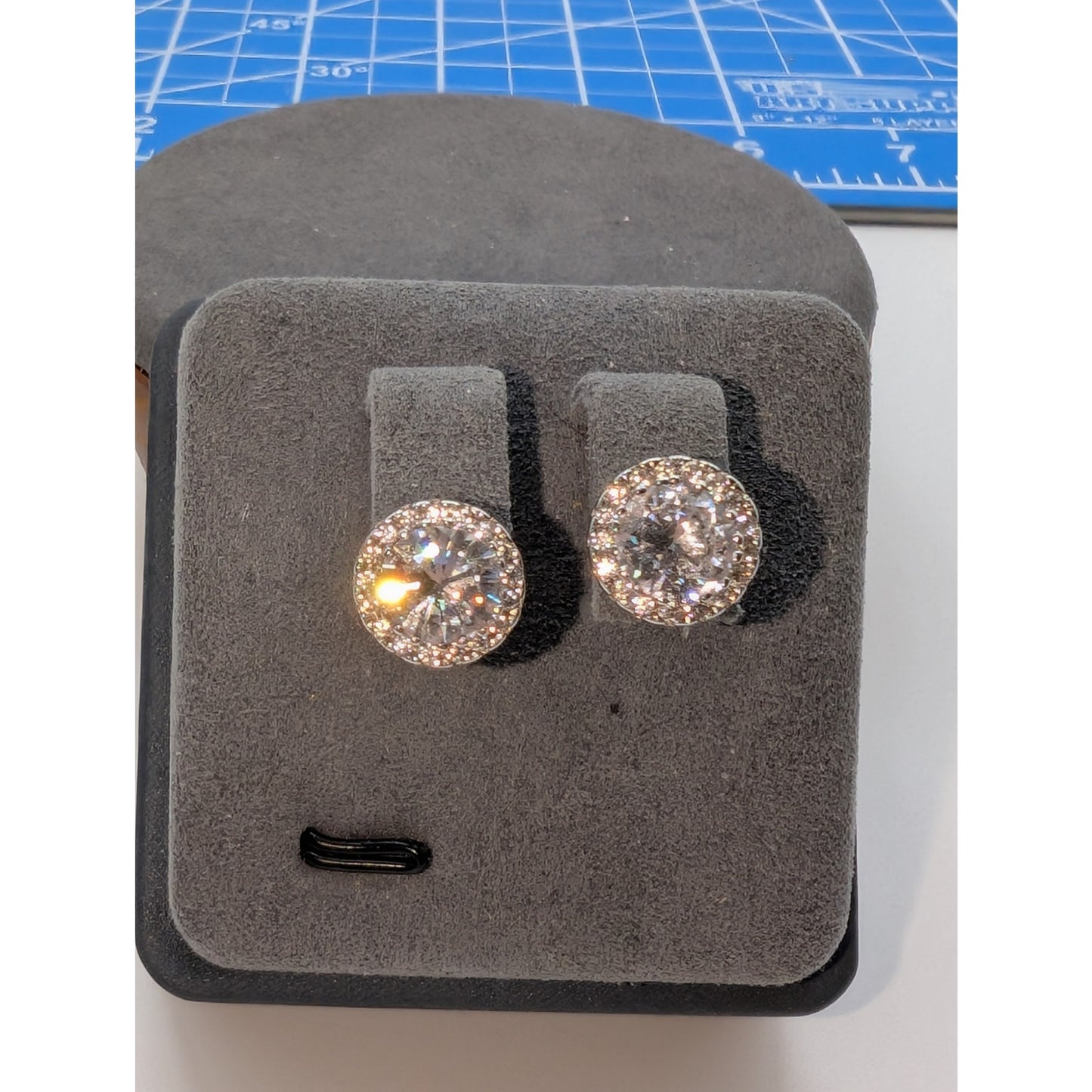 925 Sterling Silver CZ Halo Surround Raised Basket Setting Stud Post Earrings