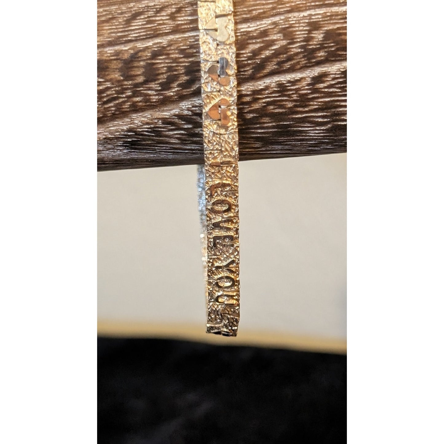 Vintage Silver Tone Silver Nugget 'I Love You' Bracelet W/ Fold Over Clasp