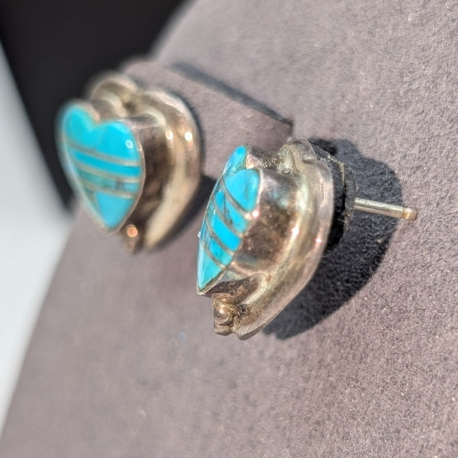 DTR Jay King Mine Finds Sterling Silver Inlaid Turquoise Heart Post Earrings