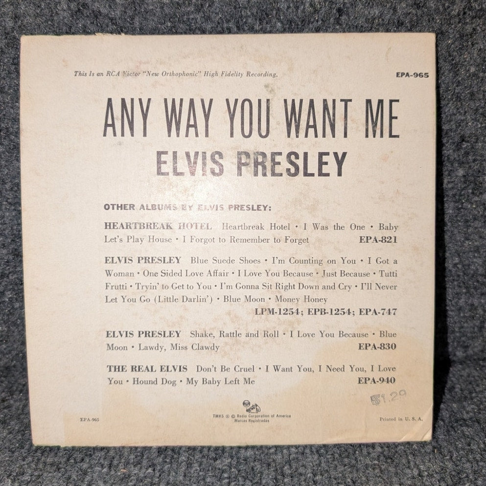 ELVIS PRESLEY Any Way You Want Me EPA 965 45 7" Vinyl Record EP