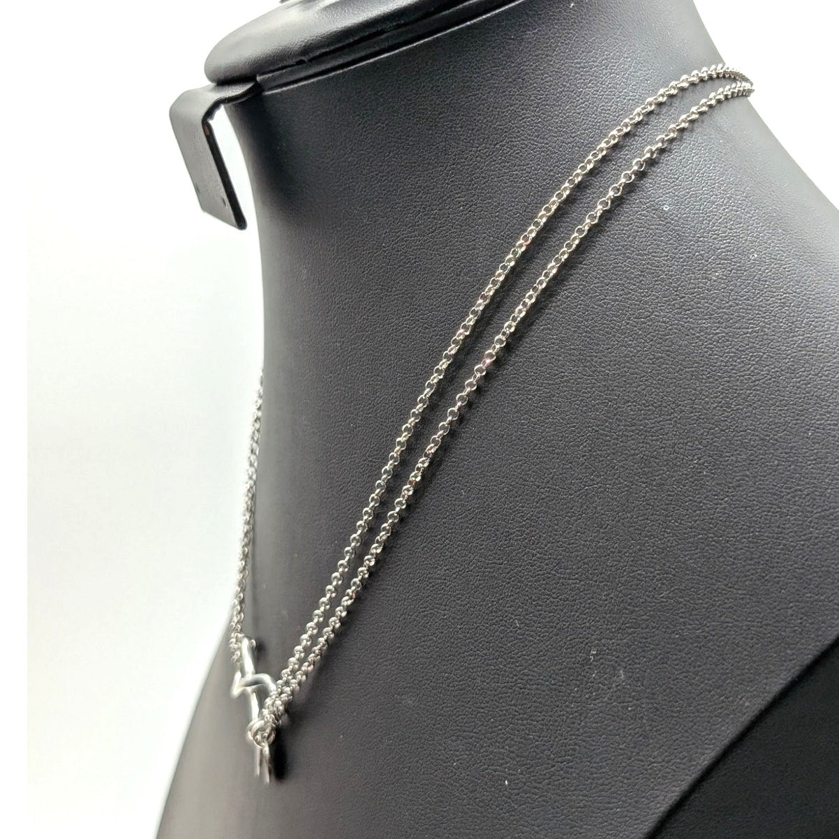 925 Sterling Silver Double Strand Chain Infinity Two Disk Dangle 18" Necklace