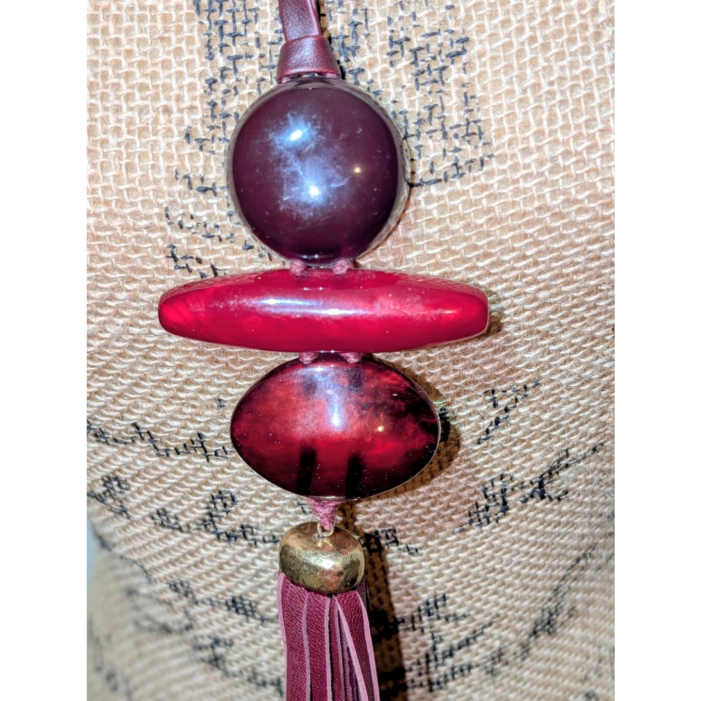 Chico's Chunky Burgundy Lucite Tassel Necklace