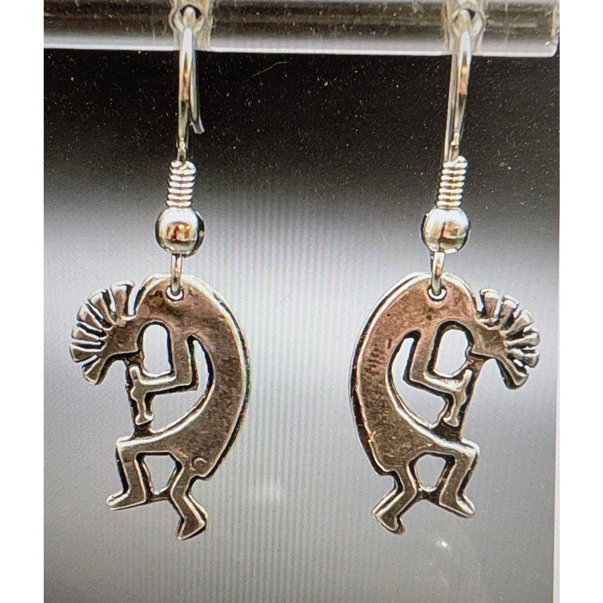 925 Sterling Silver Kokopelli Dangle Wire Earrings 2.6g