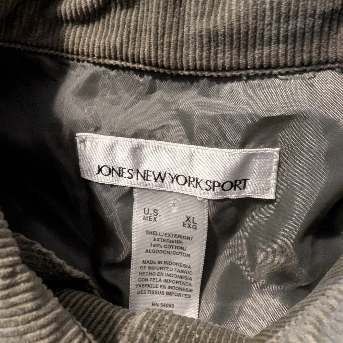 Jones New York Sport Green Corduroy Cotton Jean Style Button Front Jacket Sz XL