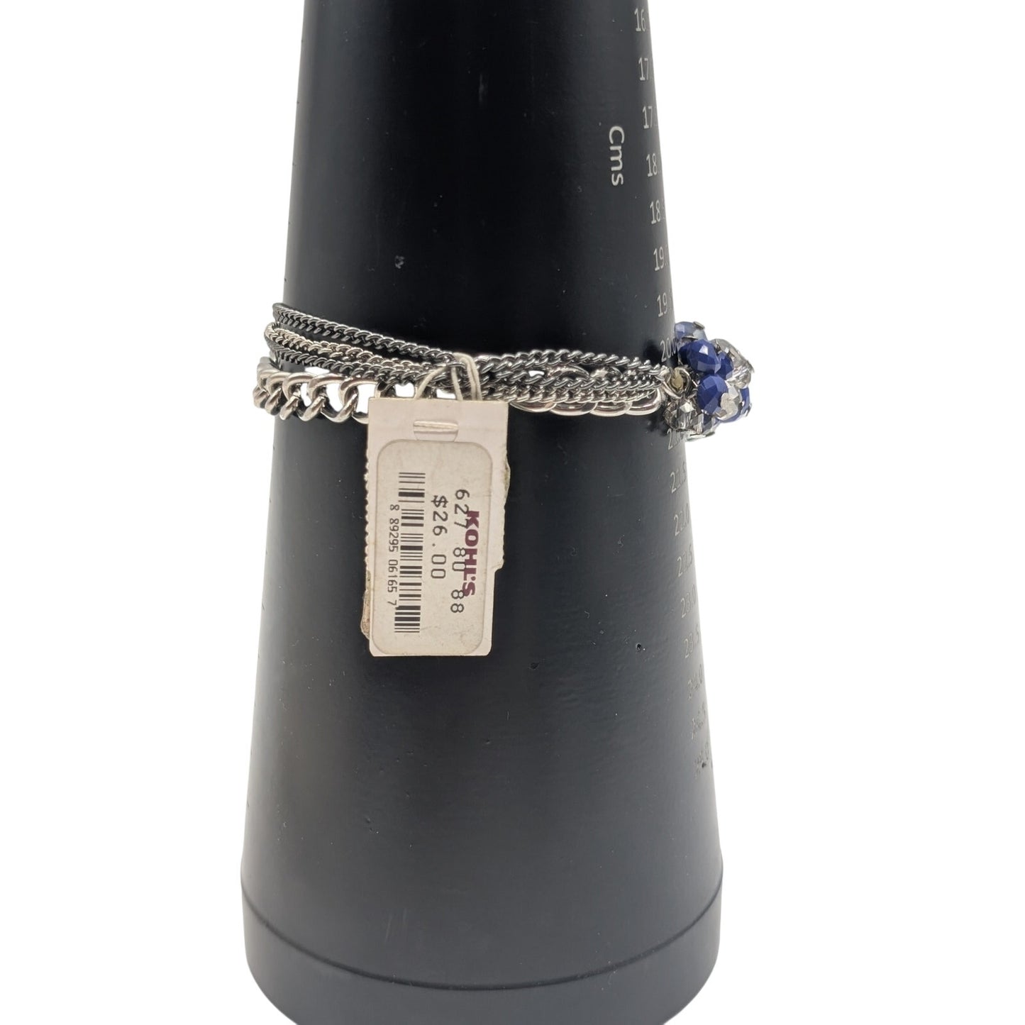 NWT Blue and Smoky Crystal Glass Bead and Multi Chain Stretch Bracelet