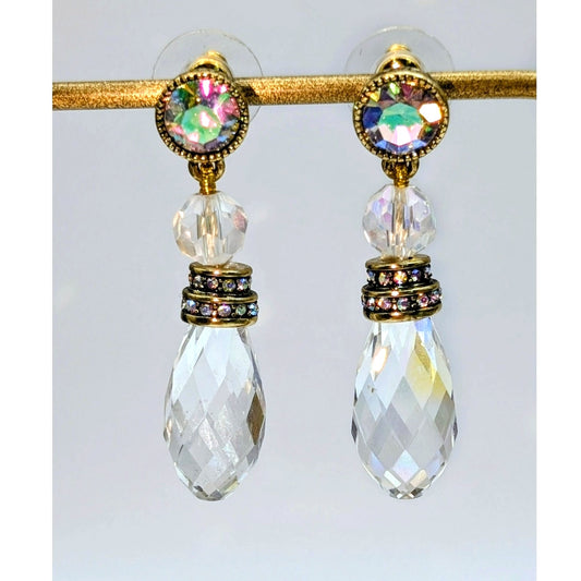 Heidi Daus Faceted Crystal Briolette AB Crystal Post Dangle Earrings