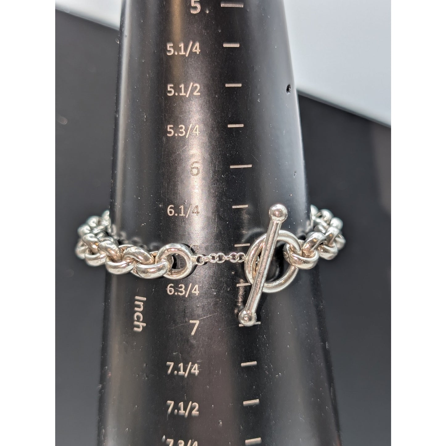 925 Italy Sterling Silver Rolo Link Toggle Clasp Bracelet 18.18g