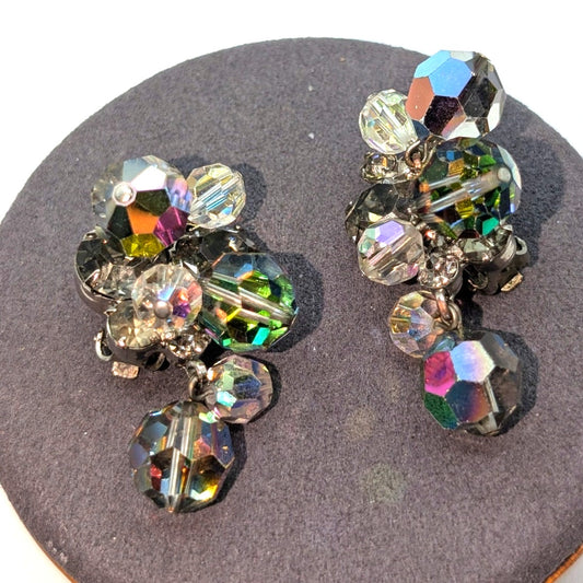 Vintage D & E Juliana Unmarked AB Crystal & Rhinestone Clip On Cha Cha Earrings