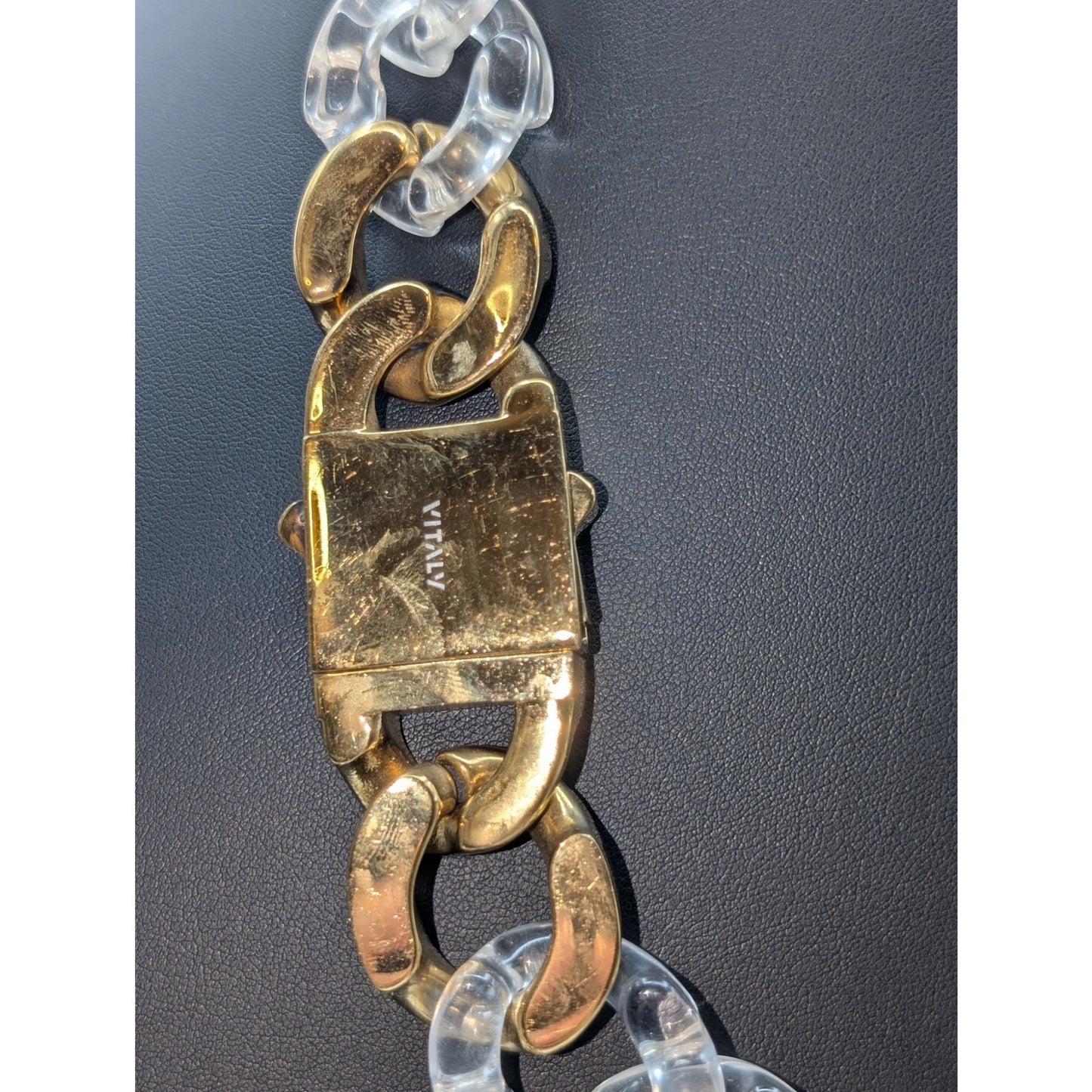 Vitaly Clear Lucite Cuban Chain Gold Tone Buckle Clasp Necklace & Bracelet Set