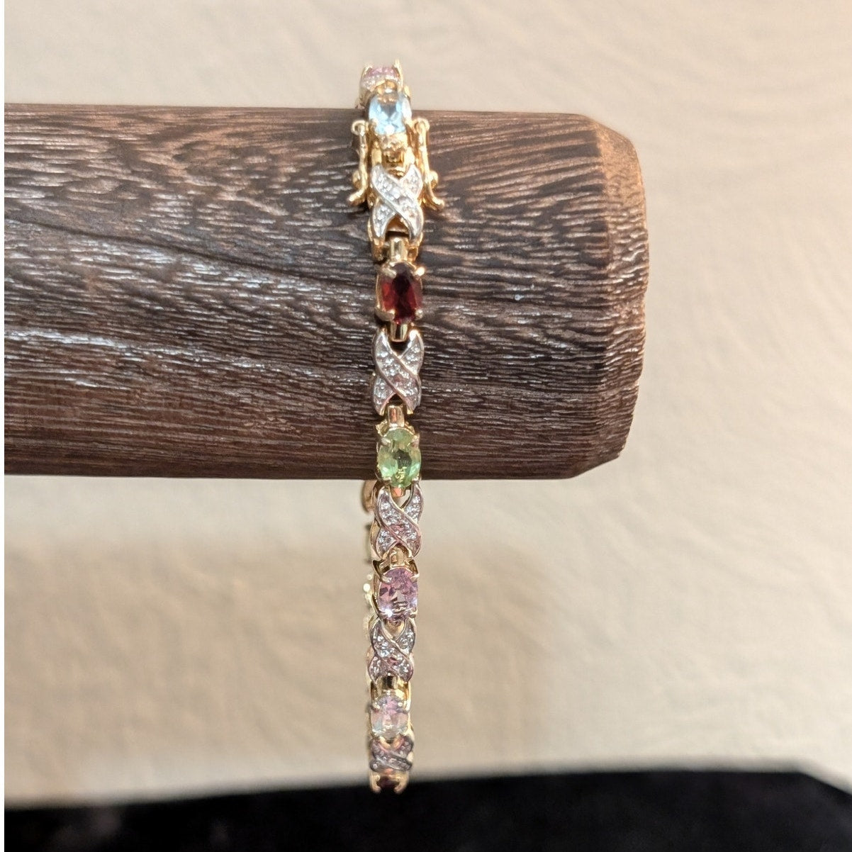 Garnet Peridot Amethyst & Blue Topaz 925 Sterling Vermeil Tennis Bracelet