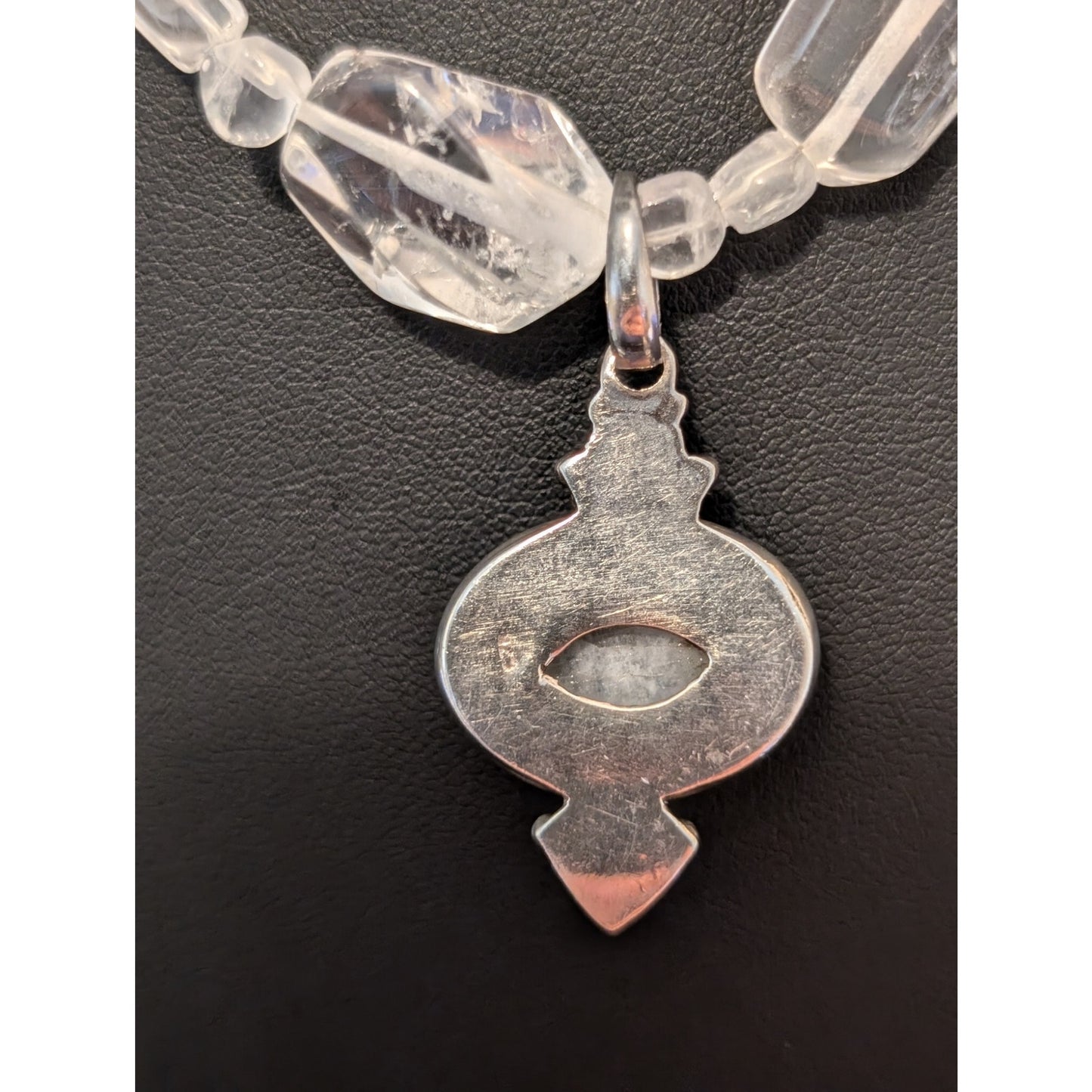 Polished Rock Quartz 925 Sterling Silver W/ Peridot Moonstone Pendant Necklace