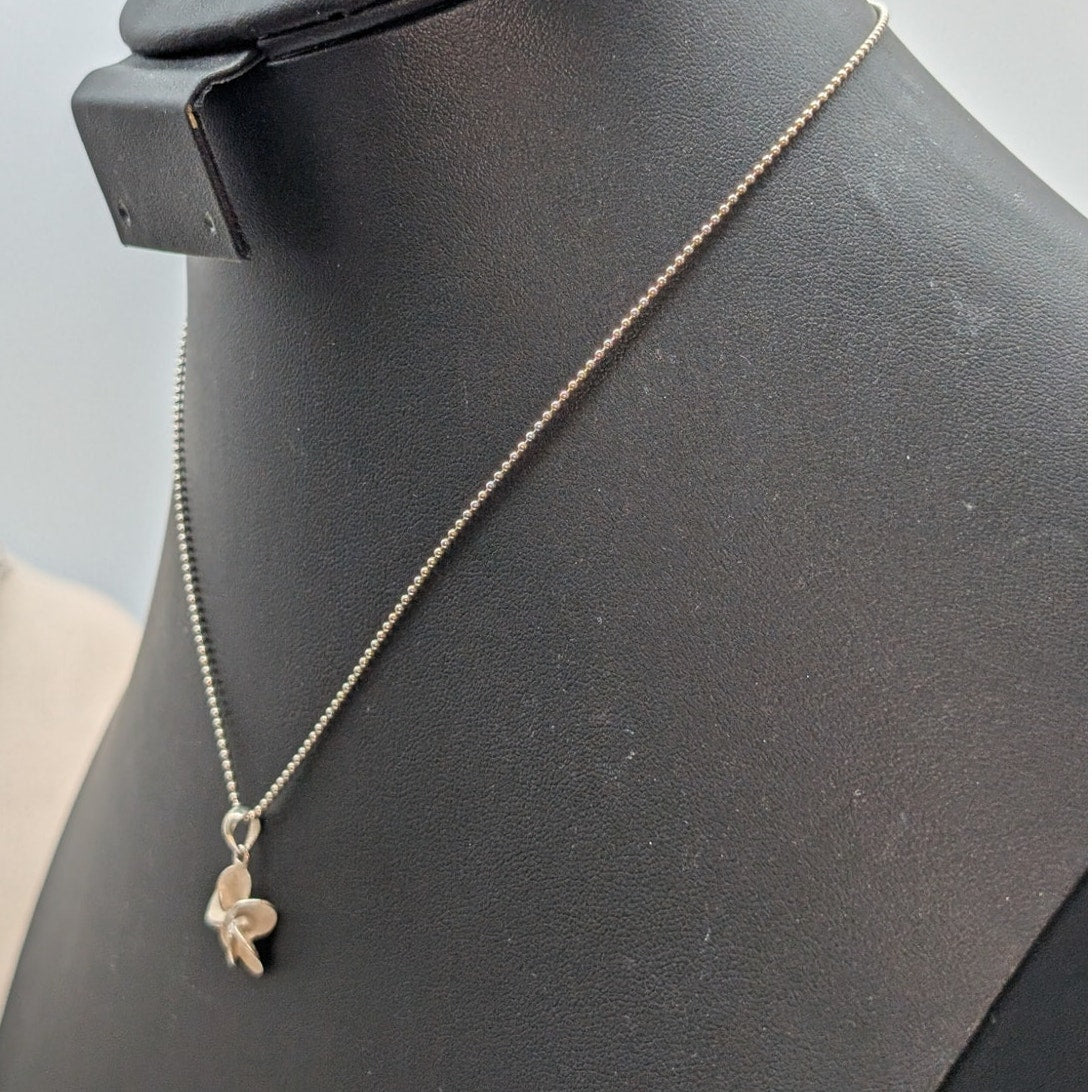 Vintage 925 Sterling Silver CZ Flower Pendant Bead Ball Chain 16" Necklace