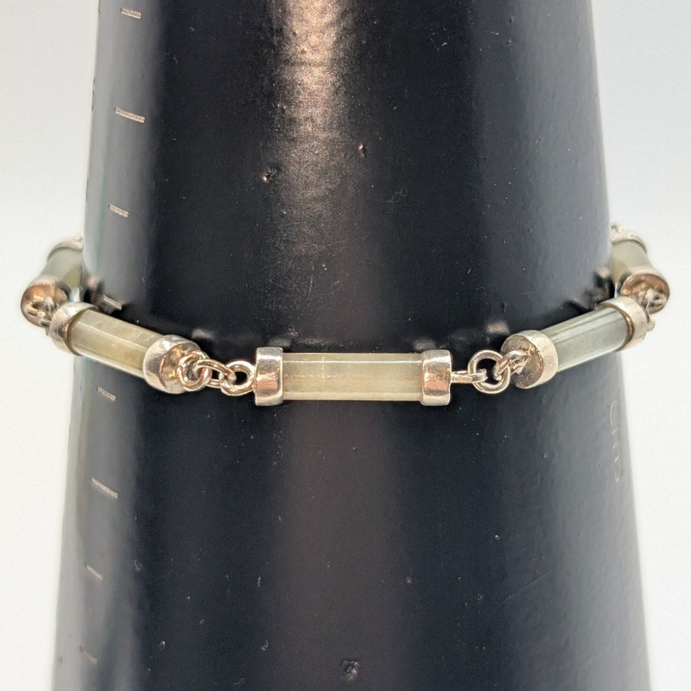 Vintage Jadeite 925 Sterling Silver Capped Link 7" Bracelet