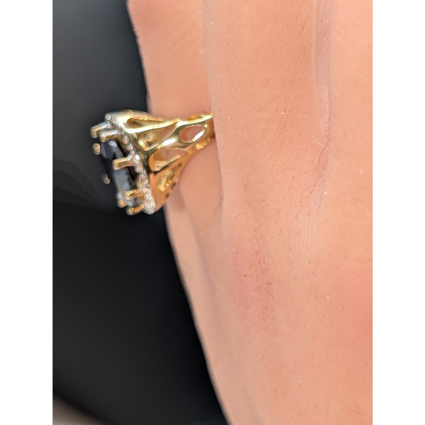 925 Sterling Vermeil Sapphire & Diamond Ring Size 6.75