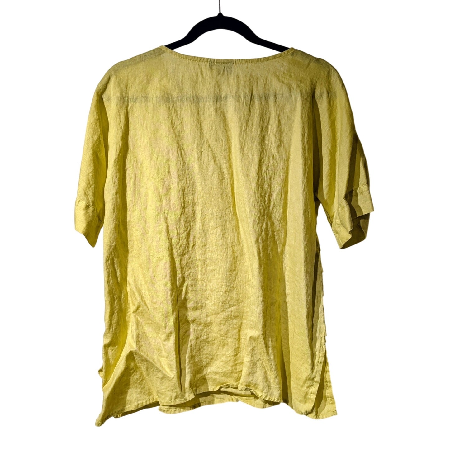 Lisa Bayne Chartreuse Yellow 100% Linen Short Sleeve Relaxed Loose Blouse Sz XS