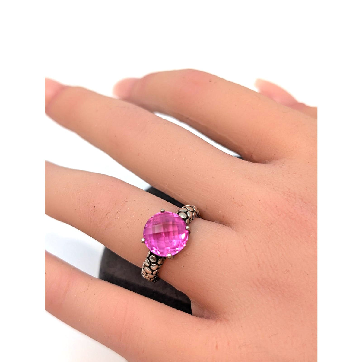 Michael Dawkins 925 Sterling Rose Cut Checkerboard Round Pink Sapphire Ring Sz 6