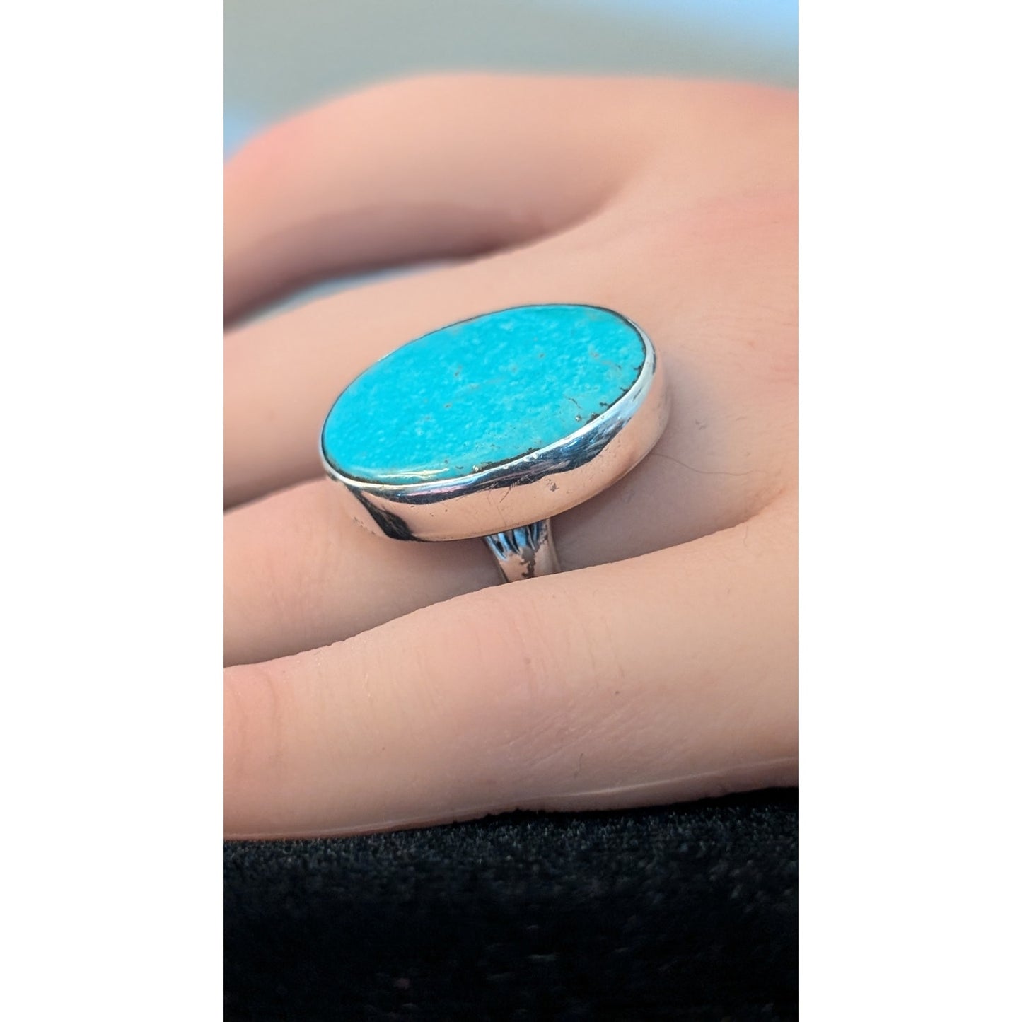 Vintage Navajo Sterling Signed GG Oval Genuine Turquoise 10g Ring Size 5.25