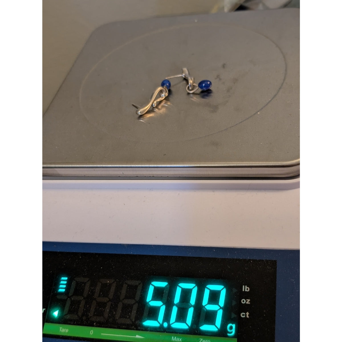 Vintage Signed AC Studio Thailand Sterling Silver Lapis Lazuli Dangle Earrings