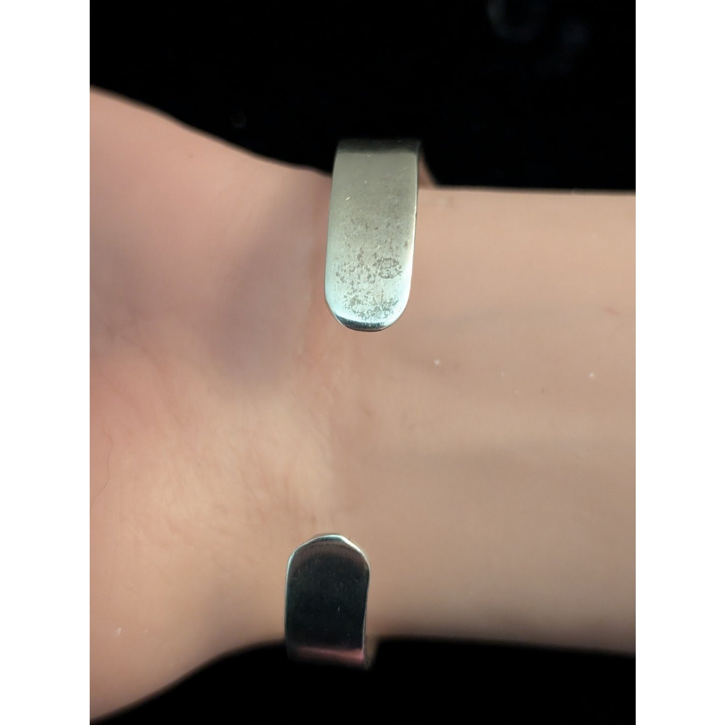 Taxco Mexico 925 Sterling Silver Black Onyx Modernist Split Band Cuff Bracelet