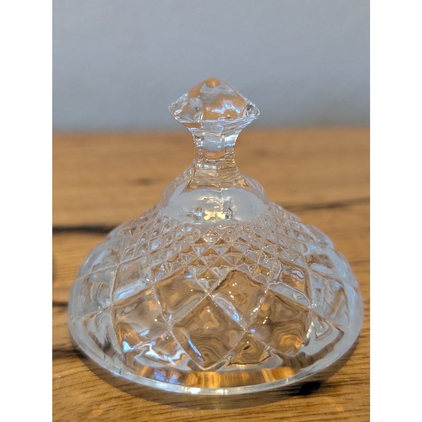 Vintage Diamond Cut Crystal Lidded Mini 3.5" Trinket Keeper
