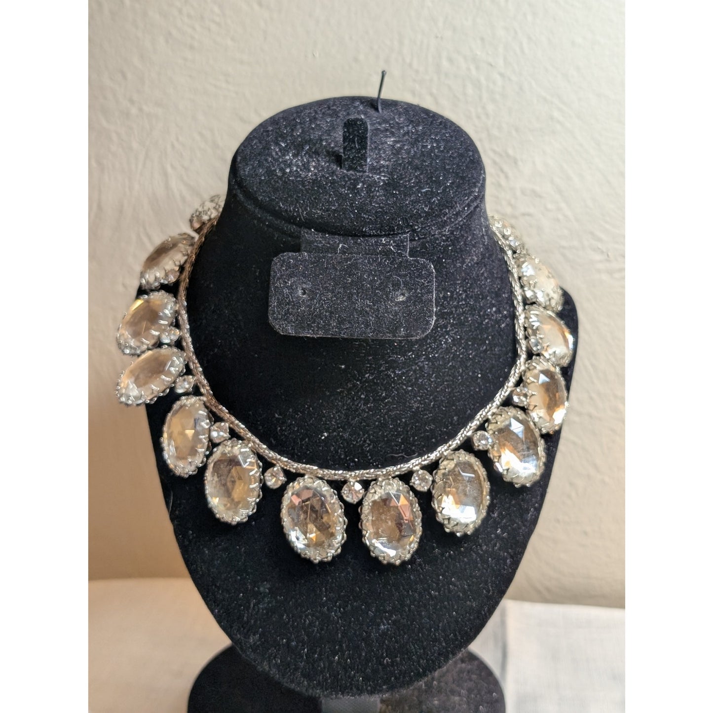 SCHREINER Rare New York Glass Cabochon & Silver Braided Chain Vintage Necklace