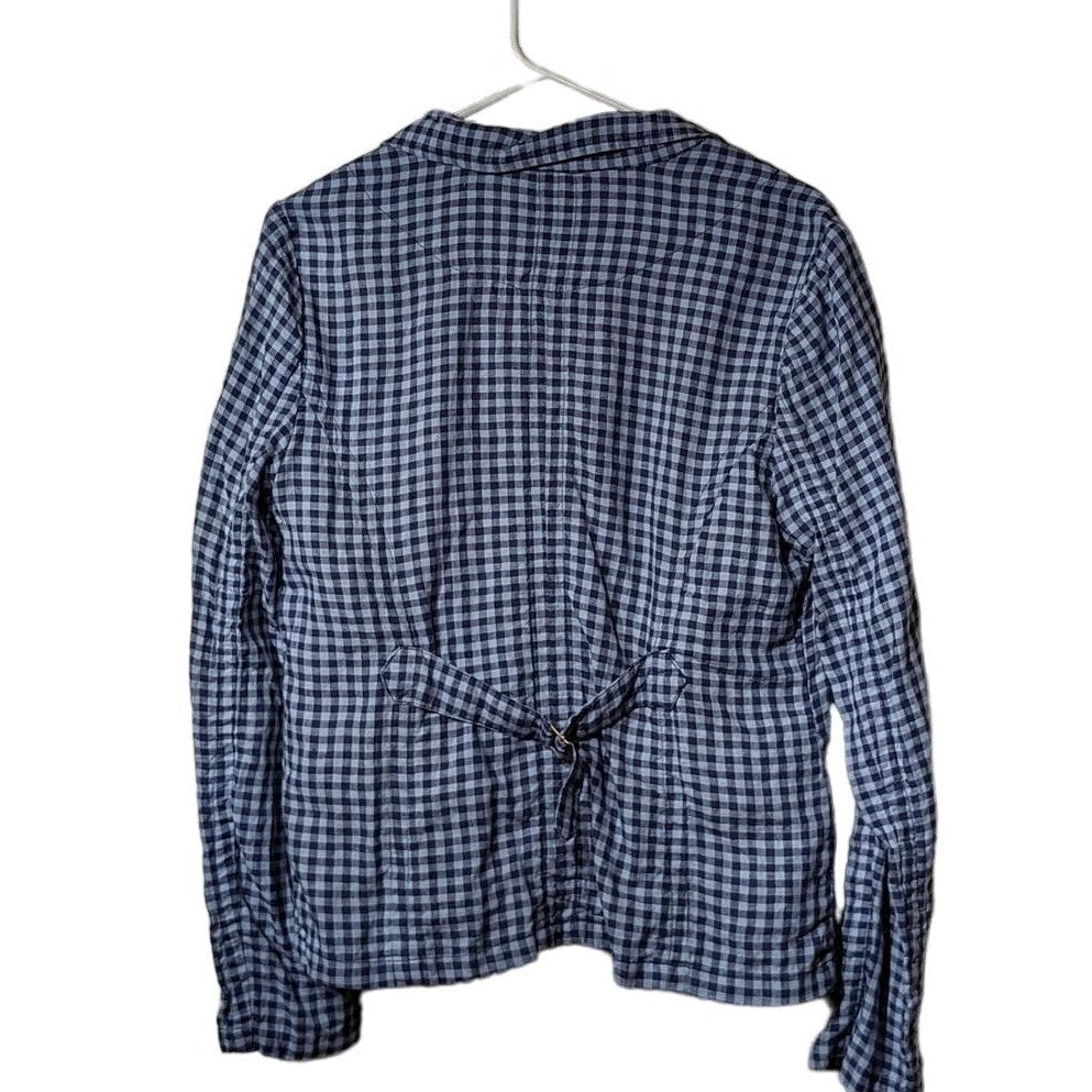 Sundance Ziri 100% Linen Blue Gingham Cinch Back Jacket Womens Sz S (4-6)