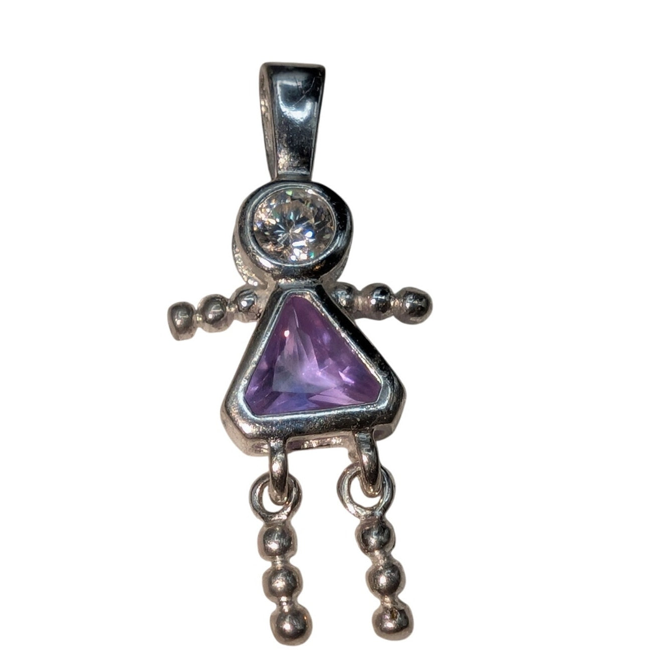 February Purple Crystal Silver Tone Girl Charm Pendant