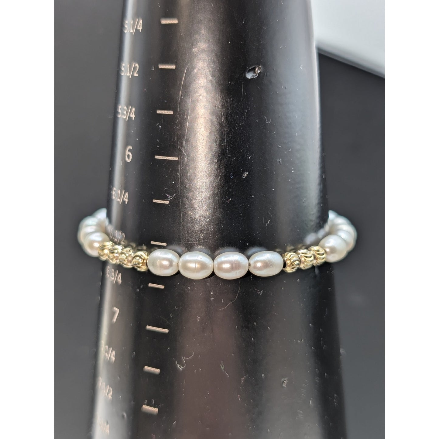 925 Sterling Vermeil Diamond Cut Bead & Pearl Bead Bracelet