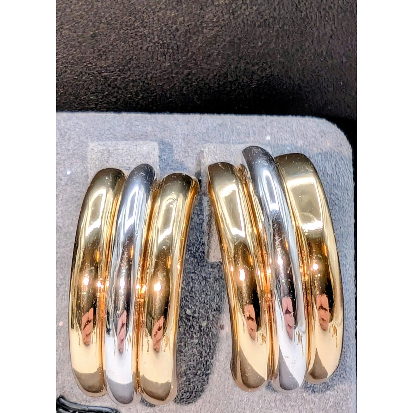Vintage Bold Chunky Two Tone Half Hoop Clip On Earrings