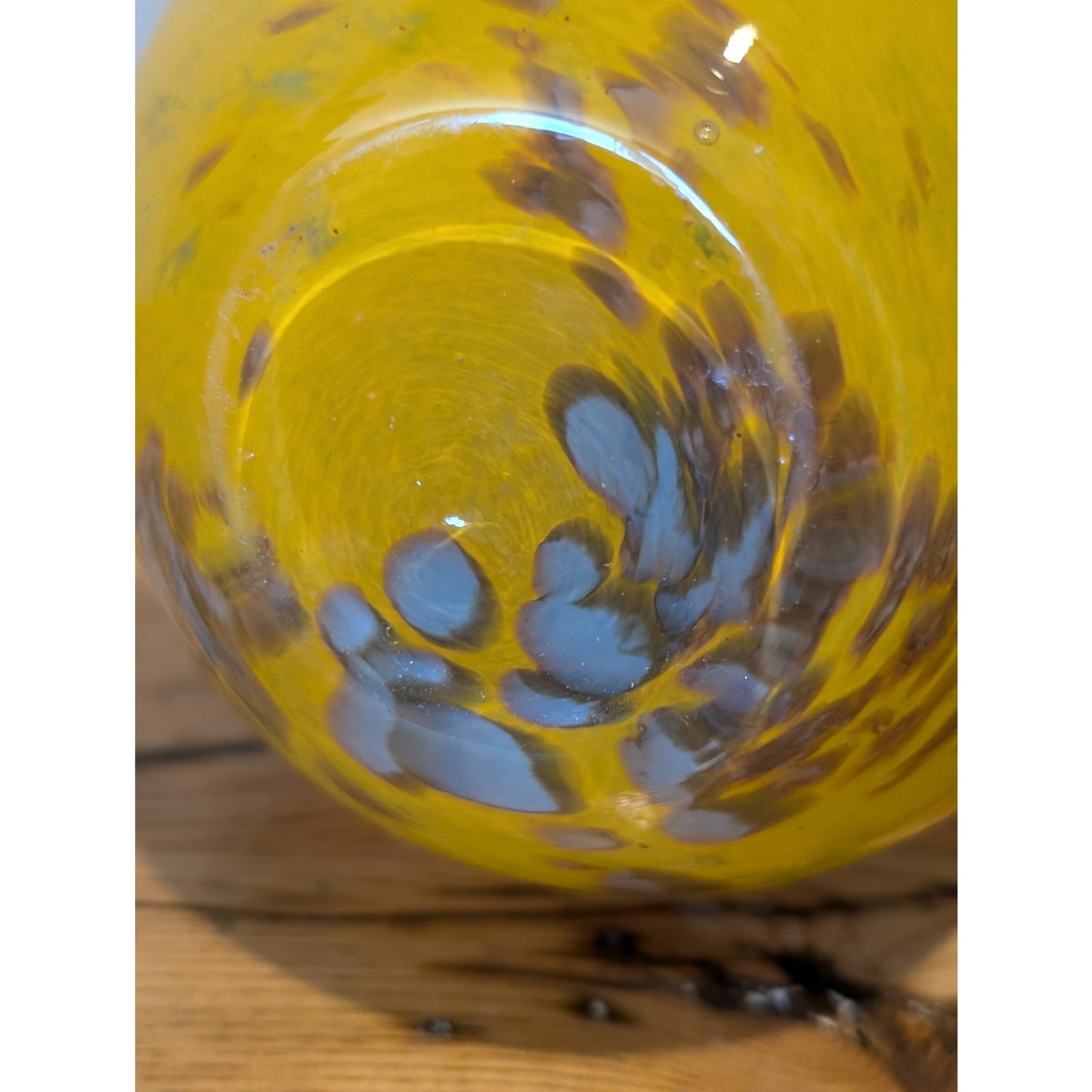 Blue Yellow Gold Art Glass Bulbous Vase