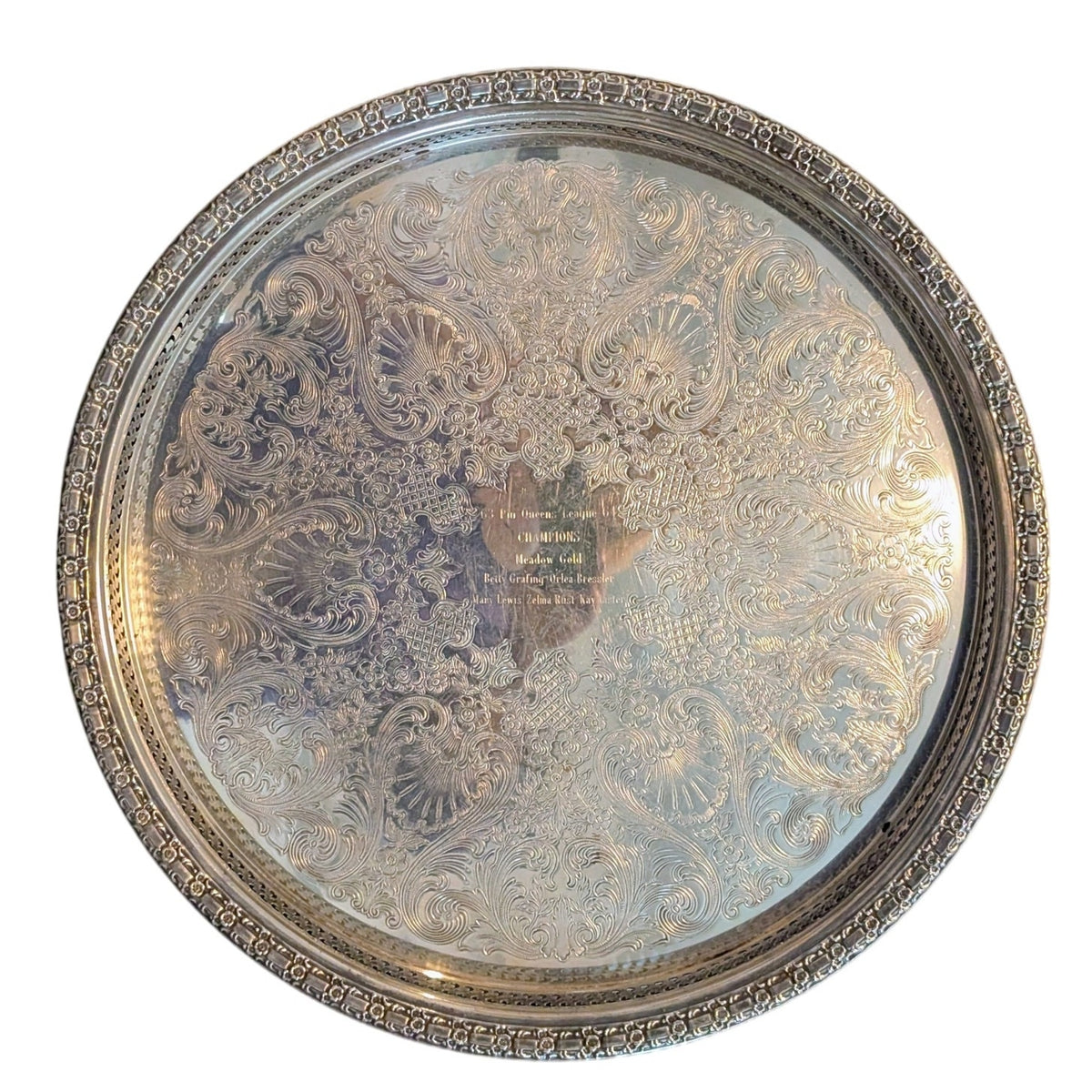 Vintage Camelot Silver Plate 6172G Rimmed Lazy Susan Serving Tray