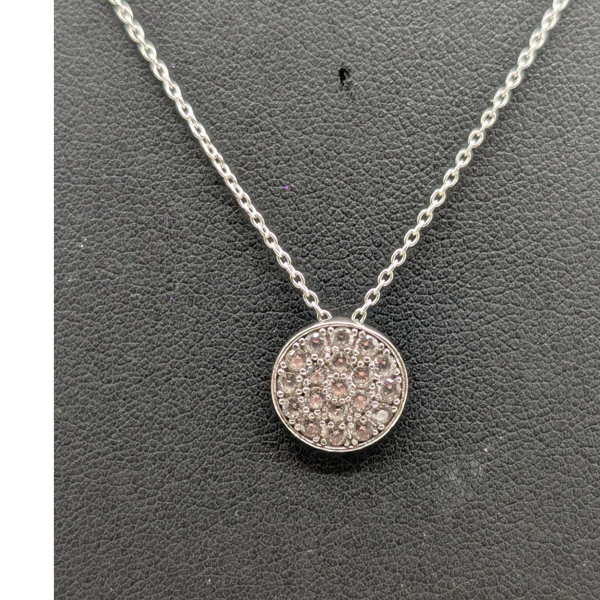 Vintage 925 Sterling Silver Pave CZ 1/2" Round Pendant 18" Chain Necklace
