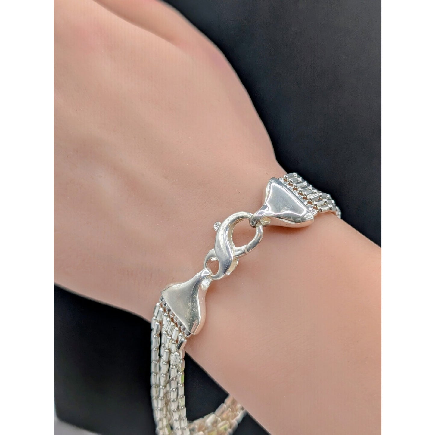 Milor Italy 925 Sterling Silver 8 Strand Chain Link Large Lobster Claw Bracelet
