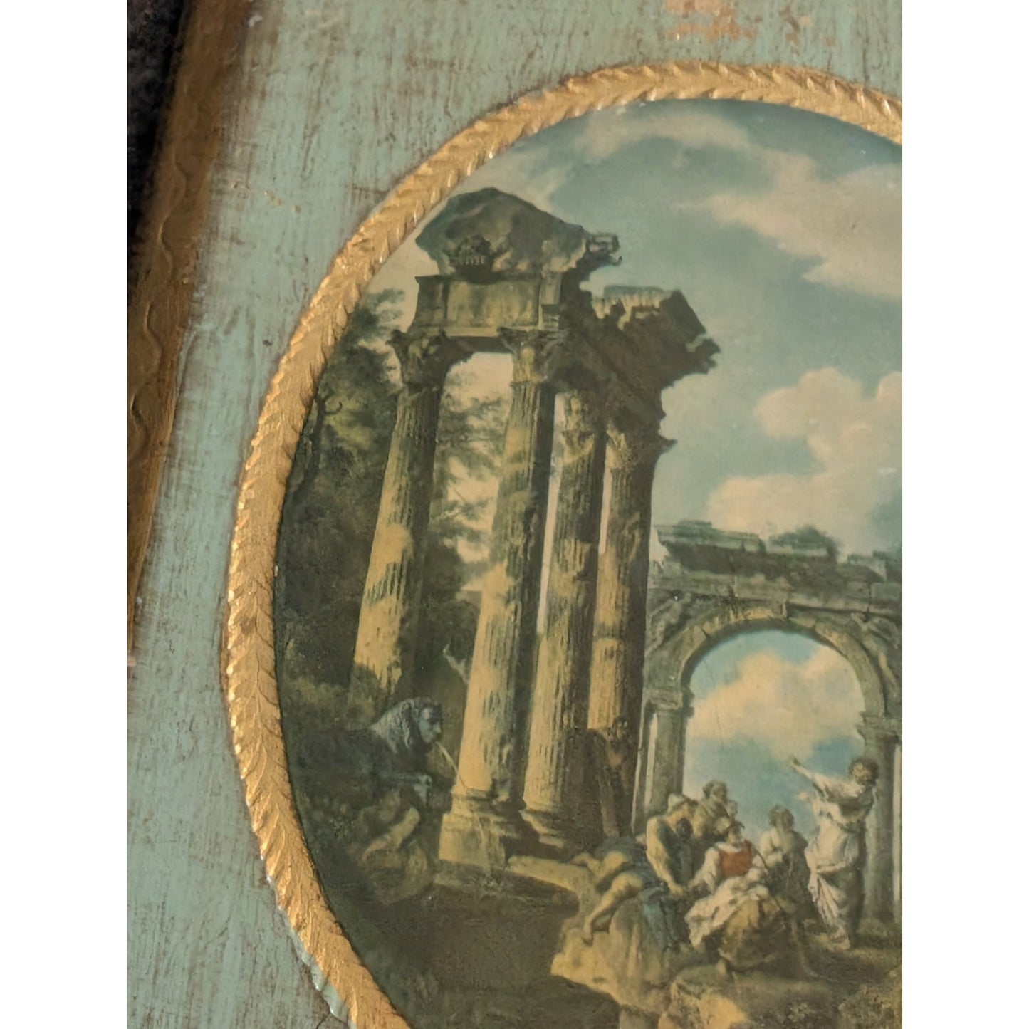 Pair of Antique Florentine Made in Italy Wall Plaques Prints of Roman Ruins