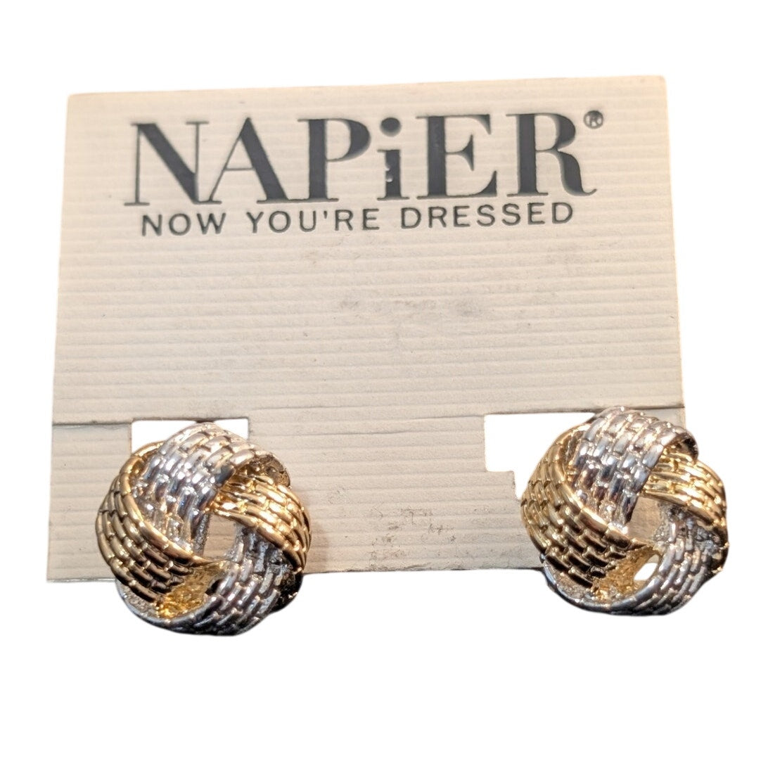 Vintage NWT Napier Screw Back Clip On Two Tone Textured Knot Earring