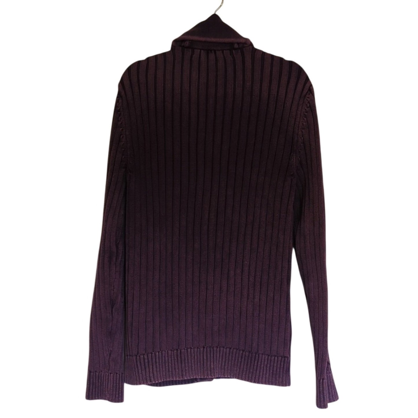 Guess Cabled Button Front Shawl Collar Distressed Purple Cardigan Women's Size M