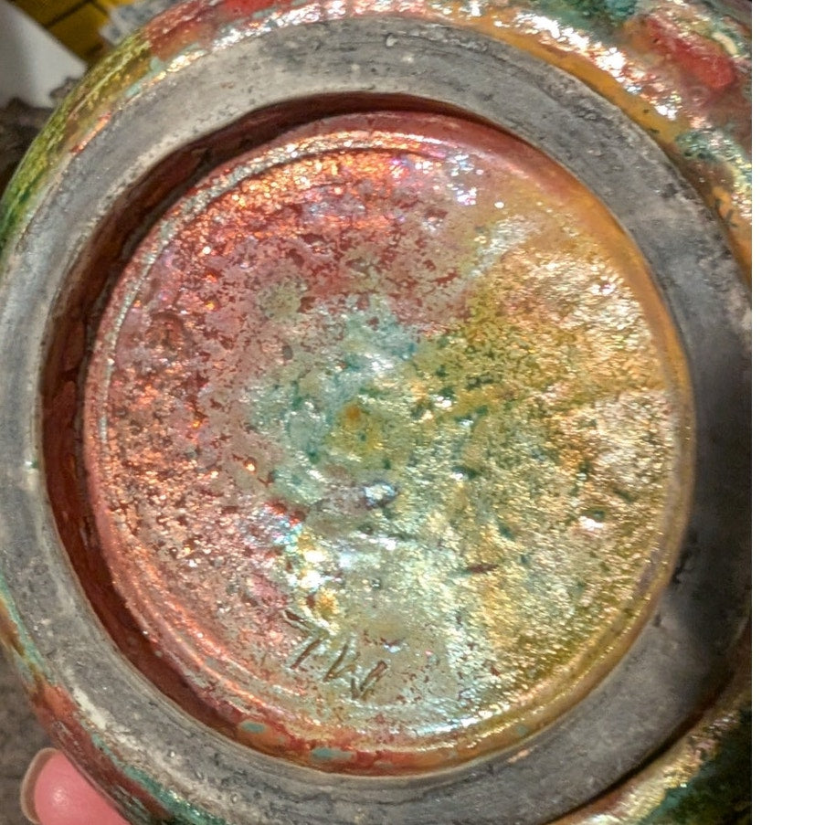 Signed ML Studio Pottery Turquoise Copper Gold Shine Bowl