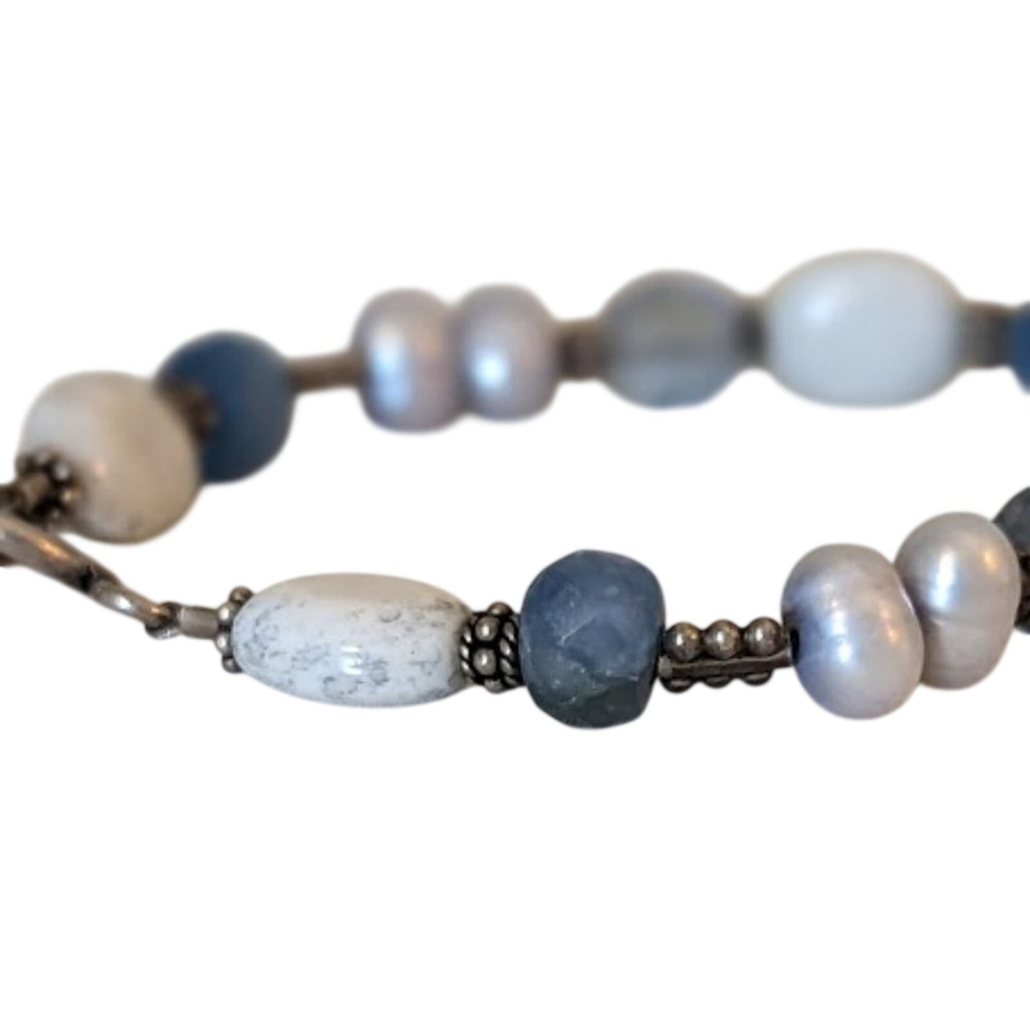 925 Sterling Silver Cross, Stone, Pearl, and Crystal Toggle Bracelet